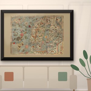 Olaus Magnus Carta Marina 1539 Print, Sea Monster Map of the Nordic Seas, Antique Nautical Wall Art (Public Domain)