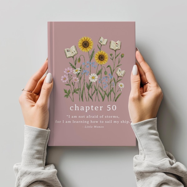 Chapter 50 Custom Hardcover Journal, Personalized 50th Birthday Notebook, Floral Birthday Gifts for Her, Bookish Gift