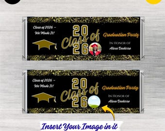 Emballage de barre chocolatée de remise des diplômes, modèle d'emballage de barre chocolatée, emballage de chocolat, emballage de bonbon modifiable promotion 2026, cadeaux de remise des diplômes