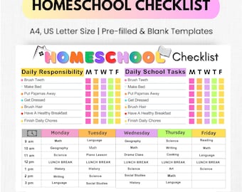 Liste de contrôle modifiable pour l'école à la maison |  Agenda d'école à la maison imprimable, programme quotidien pour les enfants, routine de l'école, modèle étudiant | PDF, imprimable