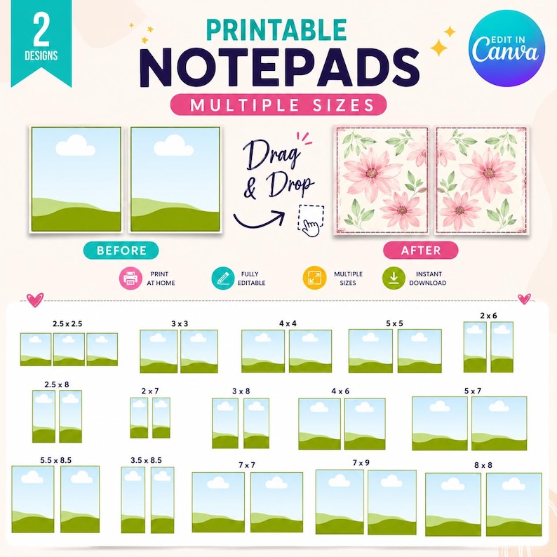 Printable Notepad Template Bundle Canva Editable, Notepad Template Set ...