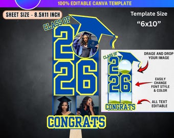 Éventail de remise des diplômes, promotion 2026 | Éventail de remise des diplômes personnalisé | Éventail de pagaie photo senior 2026 | Modèle modifiable sur toile,