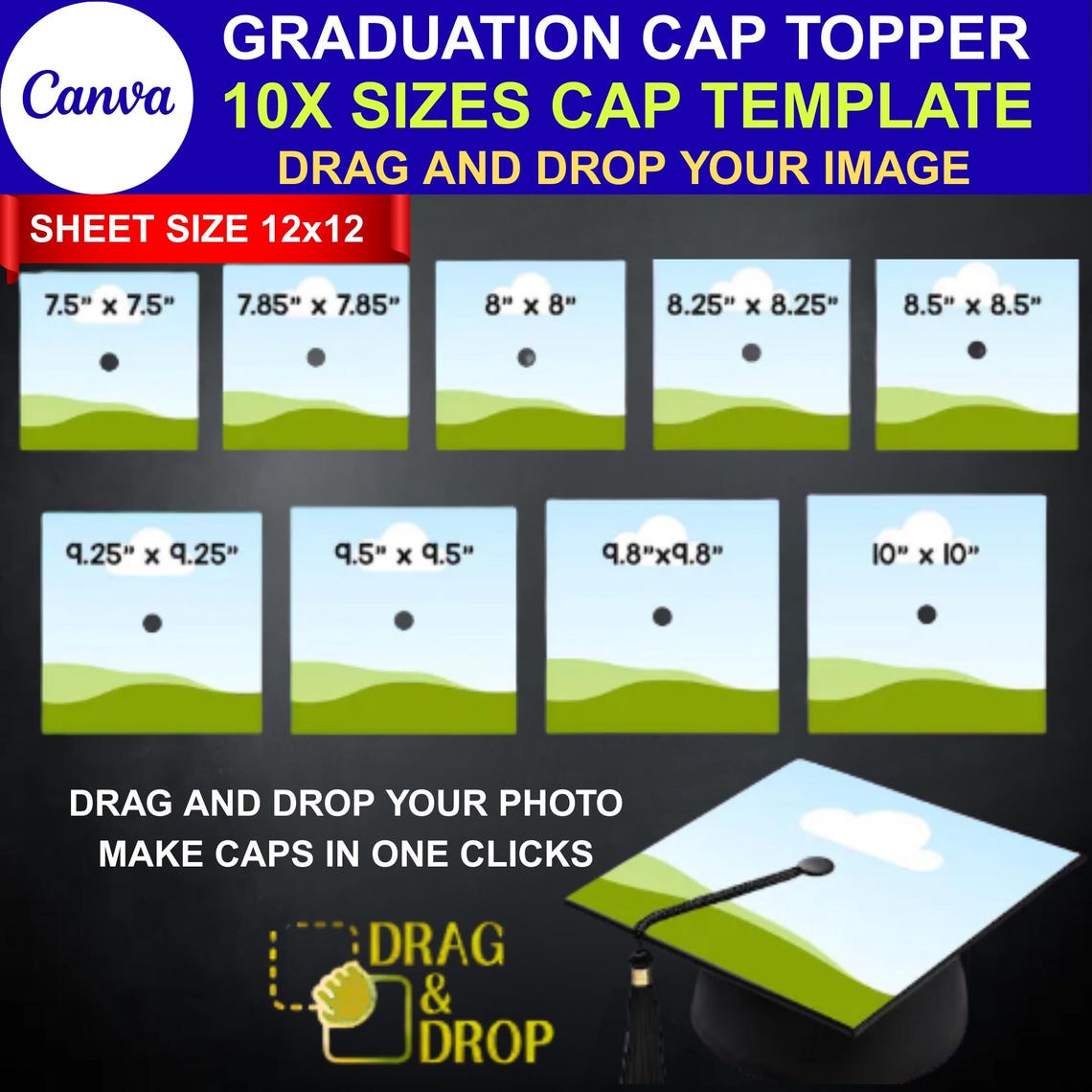 Graduation Cap Topper Editable Canva Template, Easy Drag and Drop ...