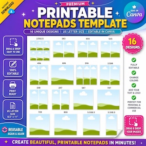 Puede incluir: Una plantilla digital para blocs de notas imprimibles con 16 diseños únicos en varios tamaños, incluyendo 2.5x2.5, 3x3, 4x4, 5x5, 4x6, 6x6, 2x6, 2.5x8, 3x8, 2x7, 5x7, 7x7, 7x9, 8x8, 5.5x8.5 y 3.5x8.5 pulgadas, para tamaño carta US de 8.5x11 pulgadas.