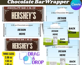 Lot de modèles d'emballage de barre de chocolat, emballage de barre de chocolat 1,55 oz, modèle de barre de chocolat, cadeaux, emballage de chocolat, emballage de barre de chocolat personnalisé,
