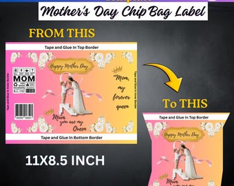 Lot de sacs à croustilles pour la fête des mères, modèle toile pour la fête des mères, étiquette de sac à croustilles florale pour cadeaux, sac à croustilles de fête personnalisé, emballages personnalisés