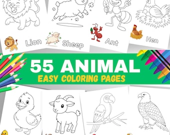55 pages à colorier d'animaux faciles pour les enfants, les tout-petits et les enfants d'âge préscolaire (PDF)