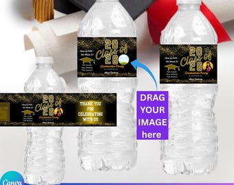Étiquettes de bouteille d'eau de remise des diplômes, modèle d'étiquette de bouteille d'eau de 16 oz, cadeaux de remise des diplômes, promotion 2026, bouteille d'eau, toile, SVG, DXF, Psd