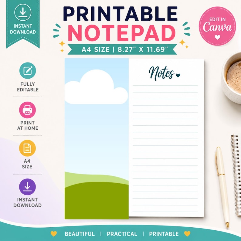 Printable Notepad Template Bundle Canva Editable, Notepad Template Set ...
