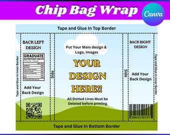 Modèle de sac de chips, Emballage vierge de sac de chips pour fêtes d'anniversaire, Étiquettes de sac de chips par glisser-déposer, Cadeaux pour soirée, Modèle de sac de chips