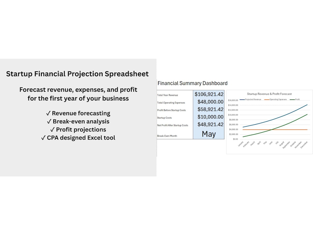 Startup Financial Projection Spreadsheet Excel Template | Revenue ...