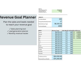 Revenue Goal Planner Excel Template | Sales Forecast & Lead Generation Spreadsheet | Small Business Sales Planning Tool