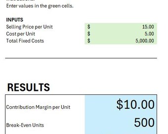 Break Even Calculator Excel Template | Cost Profit Analysis Spreadsheet | Startup Pricing Tool | Business Break Even Analysis