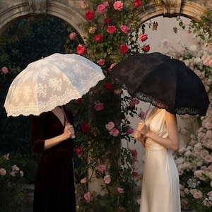 Décoration Nuptiale Broderie élégante Parapluie Mariage Dentelle Victorienne 80cm - Blanc - Ouverture Manuelle - Pour Cérémonie, Photo, Décoration Ombrelle Blanche