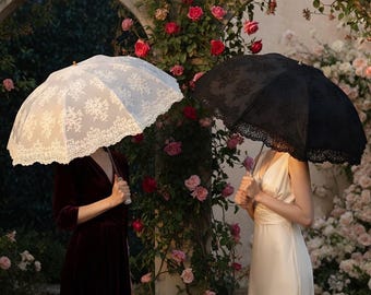 Spetsbroderad paraply | Brudparasoll UPF50+ | Bröllops- och trädgårdsfestparasollpresent