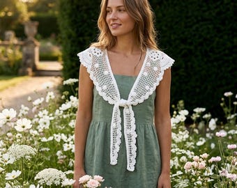 Omslagdoek gehaakt kant — Boho afneembare kraag Cottagecore bruids schouderomslag dames