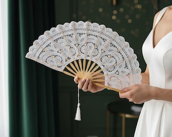 Kanten Handventilator Bruidsbruiloft Wit Zwart Beige Vintage Spaanse Opvouwbare Waaier Handgemaakt