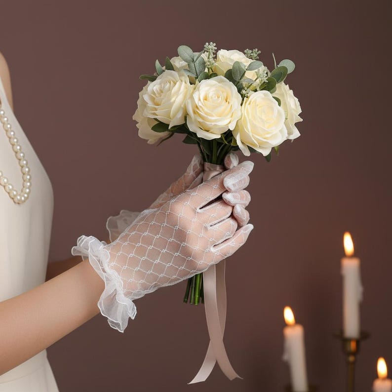 Short Lace Bridal Gloves | White Black Wedding Mesh Gloves Goth Bride Ruffle Cuff
