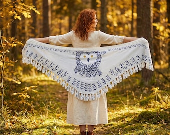 Sjaal Snowy Owl Wings | Gebreide wollen omslag Whimsigoth Cottagecore Bird Cape