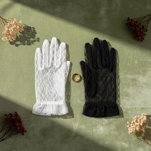 Short Lace Bridal Gloves | White Black Wedding Mesh Gloves Goth Bride Ruffle Cuff