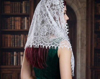 Lace sluier dames: mantilla-kapelsjaal met bloemen, zwart ivoor, bruids-katholiek