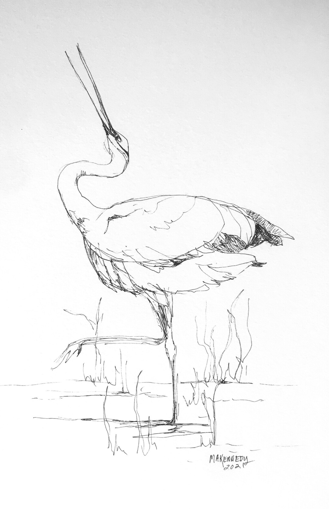 Standing Sandhill Crane, Ink Drawing - Etsy