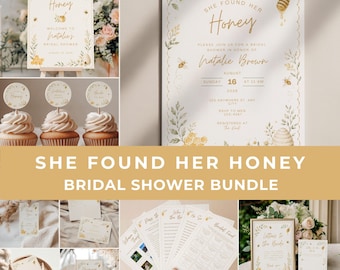 She Found Her Honey Bridal Shower Bundle, Bride to Bee Invitation, Printable Honey Theme Bridal Games, Welcome Sign (Digital Download)