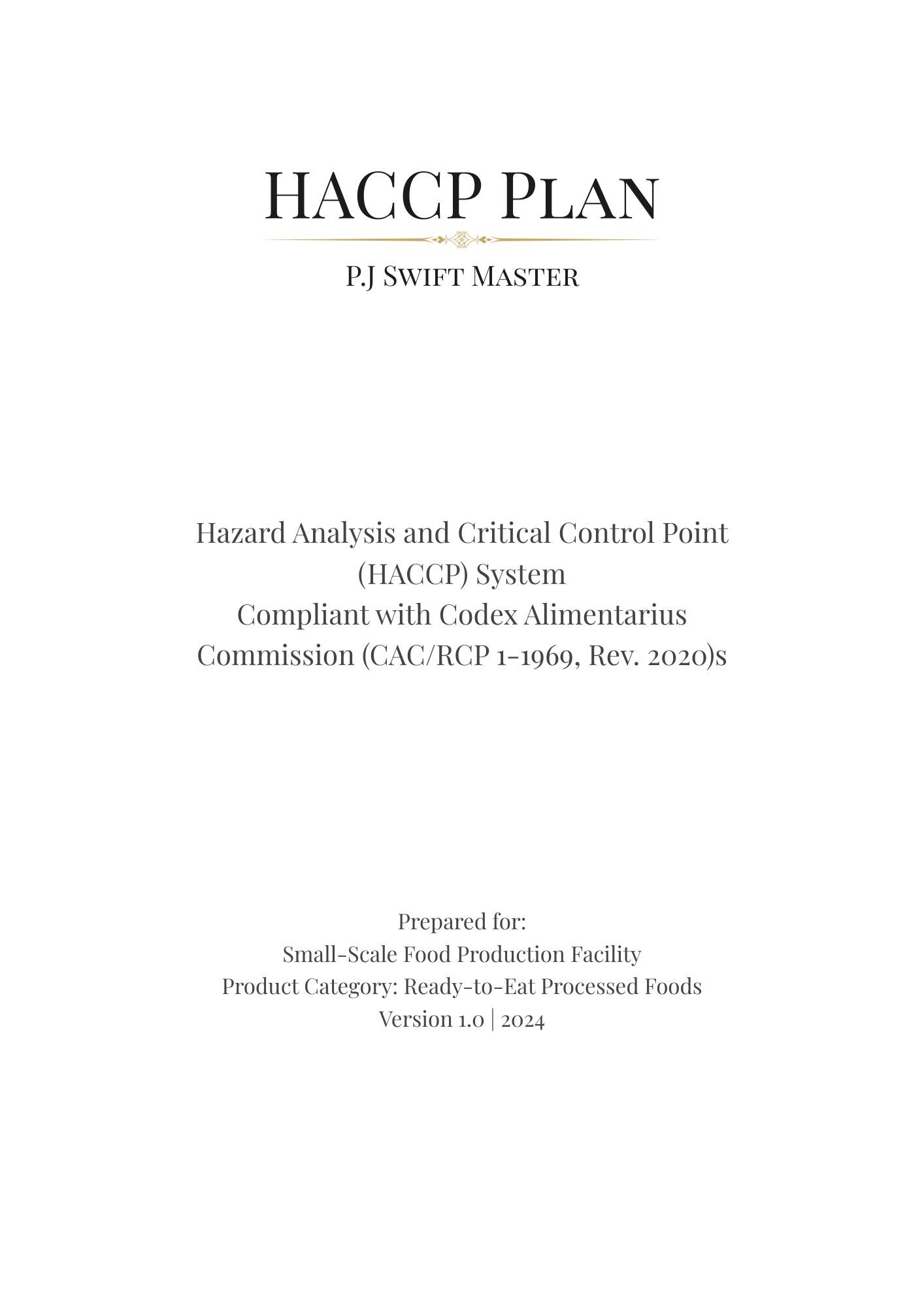 HACCP Plan Template Editable | Food Safety Management System | Small ...