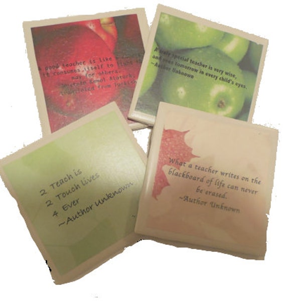 Set of 4 Decoupage Ceramic Tile "Teacher Appreciation" Coasters,  FREE SHIPPING