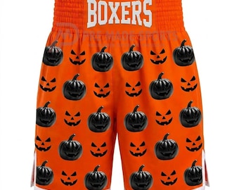 Populaire, op maat gemaakte Halloween-boksbroekjes, handgemaakt en gepersonaliseerd, perfect voor bokstraining.