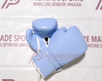 Jasnoniebieskie rękawice bokserskie | Profesjonalne rękawice treningowe (sznurowane) 16 uncji, prezent bokserski