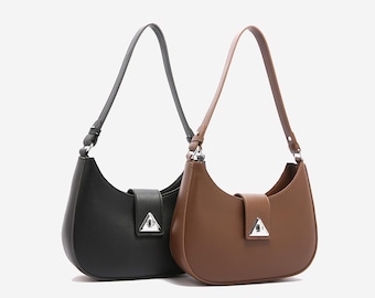 Crescent Shoulder Bag Brown Black Beige, Minimalist Half Moon Handbag, Trendy Everyday Purse for Women, Aesthetic Bag