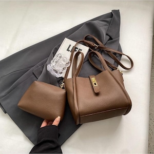 Structured Mini Bucket Bag, Brown Leather Crossbody, Minimalist Everyday Handbag gift for her