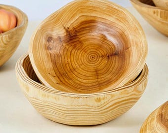 Natural Wooden Salad Bowl • Rustic Serving Dish • Fruit Snack Storage • Kitchen Decor