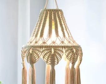 Makramee-Quasten-Lampenschirm • Boho gewebte Licht-Abdeckung • Nordisches hängendes Lampenschirm-Dekor