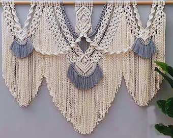 Grande tapeçaria de parede em macramê | Tapeçaria boho tecida à mão | Decoração boho para casa