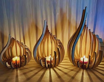 Portavelas de madera hecho a mano • Decoración rústica de mesa • Ambiente romántico a la luz de las velas