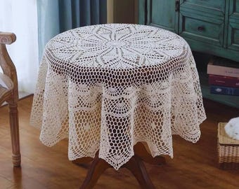 Gestrickte Spitze Tischset • Runde gehäkelte Blume Abdeckung • Vintage Home Decor Tuch