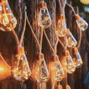 Vintage Hemp Rope Outdoor Solar String Lights