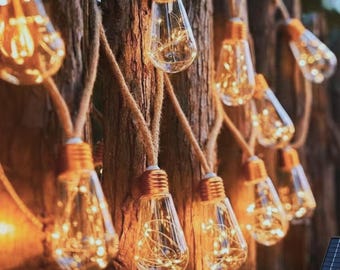 Vintage Hemp Rope Outdoor Solar String Lights