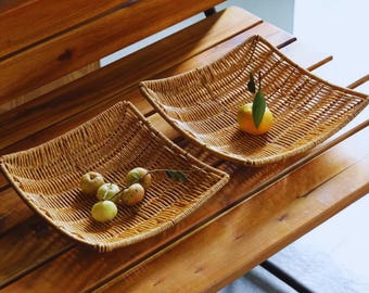 Rattan Tablett • Gewebter Aufbewahrungskorb • Boho Home Decor Organizer