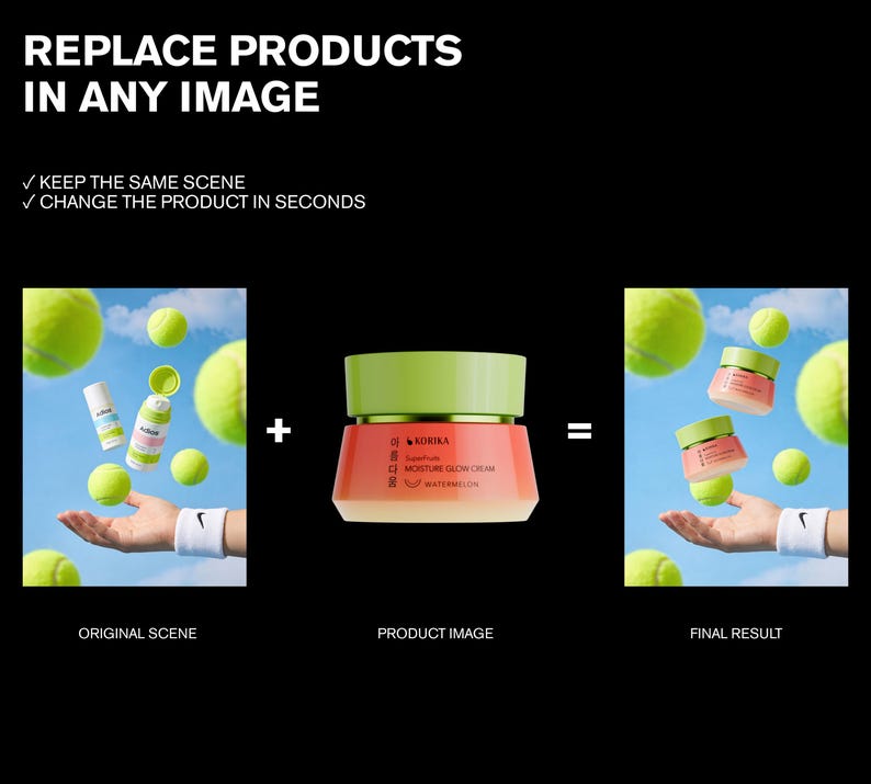 May include: The image shows a product image of a watermelon-themed moisture glow cream jar with a green lid and a red and white body. The text "KORIKA MOISTURE GLOW CREAM WATERMELON" is visible. The image is set against a black background.