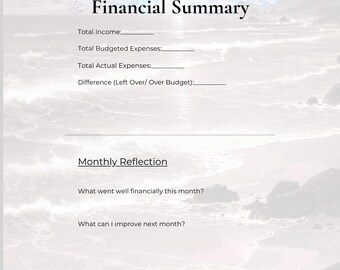 Printable Financial Summary-Income & Expense Overview- Instant Download PDF- Personal Finance Tracker