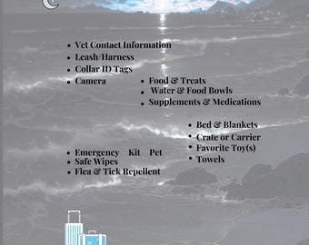 Pet Travel Checklist Printable - Animal Travel Planner - Instant Download -