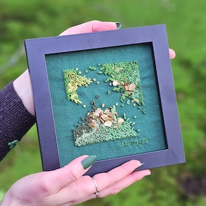 Handmade Minimalist Moss Art Embroidery: Framed & Ready to Hang