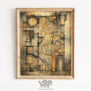 Vintage Wall Panel Blueprint Art Nouveau Style - Architectural Plan Art Print, Decorative Classic Motif, Sepia Ink Printable Download 4372