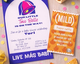 Taco Bell inspired baby shower bundle of digital printable templates.