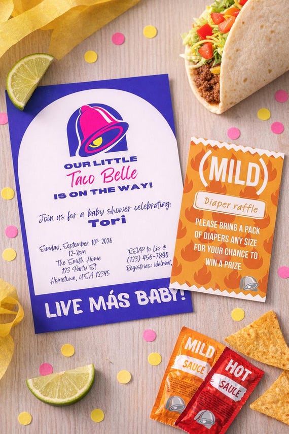 Taco Bell inspired baby shower bundle of digital printable templates.