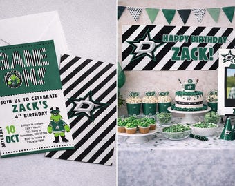 Dallas Stars Inspired Birthday Invitation, Party Banner, and Poster Templates