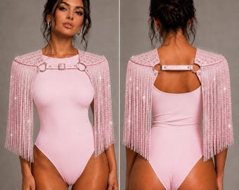 Western Leder Epauletten Hellrosa Strass Fransen Schulter Harness | , Bezauberndes Cape